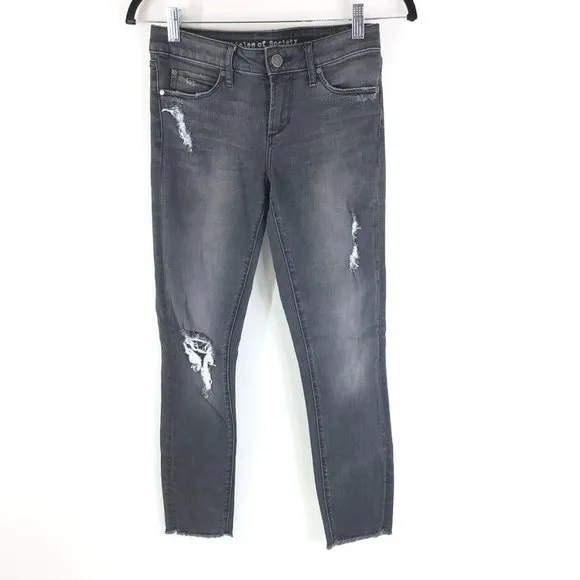 Articles of Society Womens Jeans Skinny Distressed Raw Hem Gray Stretch 24