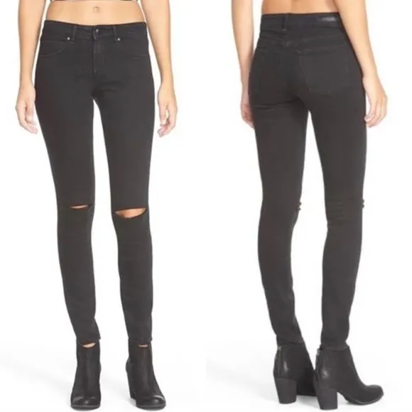 Articles of Society Sarah Knee Slit Black Cat Ripped Knee Jeans Size 27