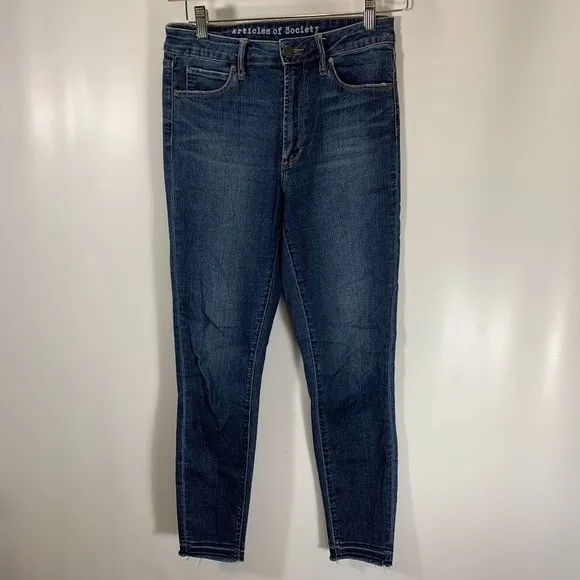 Articles of Society Jeans Womens 27 Skinny Medium Wash Cotton Stretch Fringe Hem