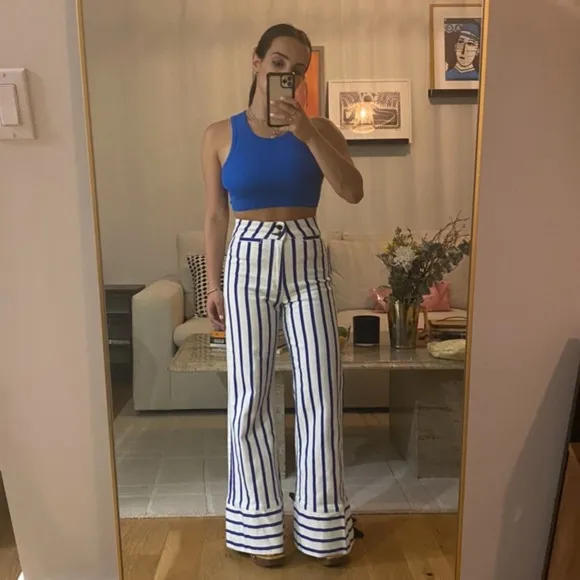 ASKK NY Brighton Striped High-Rise Wide-Leg Jeans
