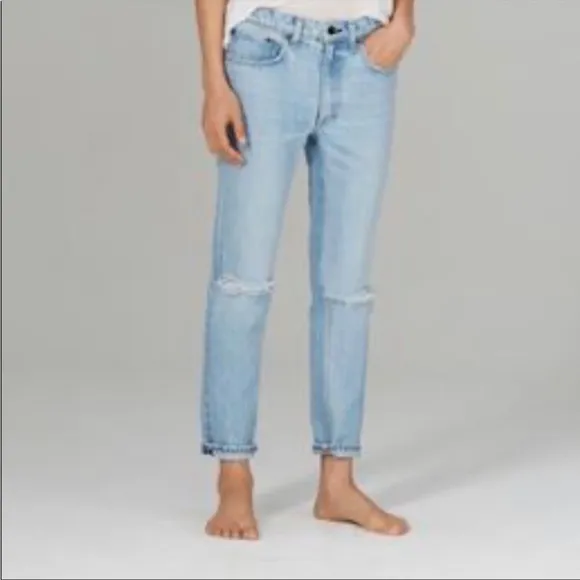 ASKK NY Denim Mom Jeans 26 Distressed High Rise Crop Light Wash