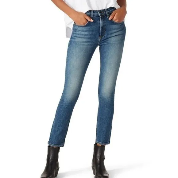 ASKK NY High-Rise Blue Cropped Skinny Jeans Distressed Wash Sz 31