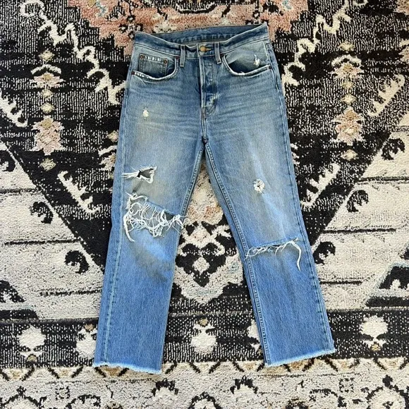 B Sides Marcel Distressed Relaxed Straight Jeans Cropped