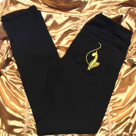 Baby Phat Royal Crown Black Gold Jeans Size 9