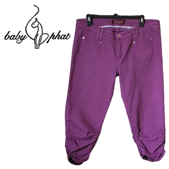 Baby Phat - Vintage Y2K Purple Capris w/ Leg Rouching  & Embordered Logo-Pocket