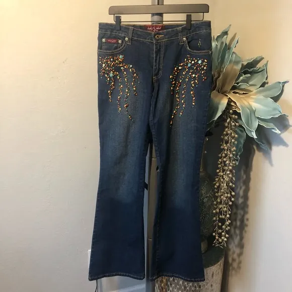 Baby Phat Y2K beaded wide leg jeans
