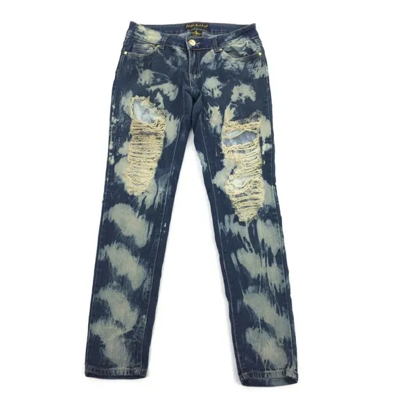 Vintage Y2K Baby Phat Bleached Ripped Distressed Skinny Leg Jeans Size 7 Denim