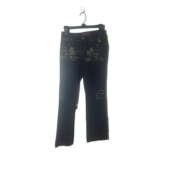 baby phat Denim Jeans Black with Gold Detail Juniors Size 3