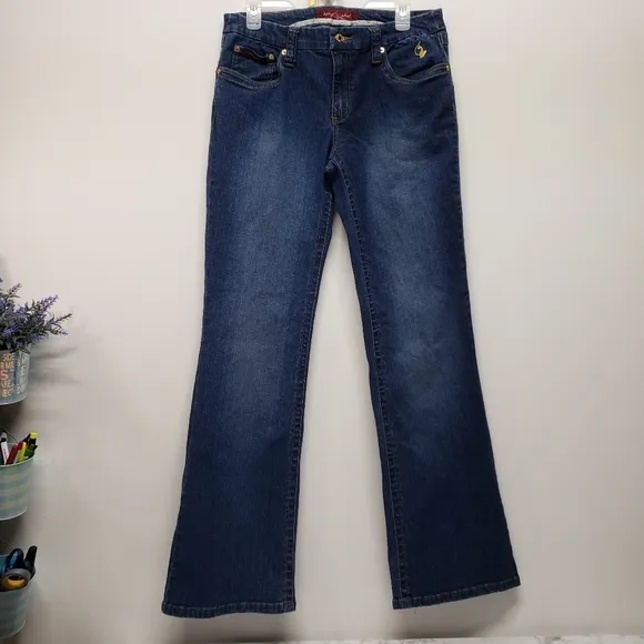 VTG Womens Baby Phat Jeans Y2K Med Wash Gold Embroidered Size 13