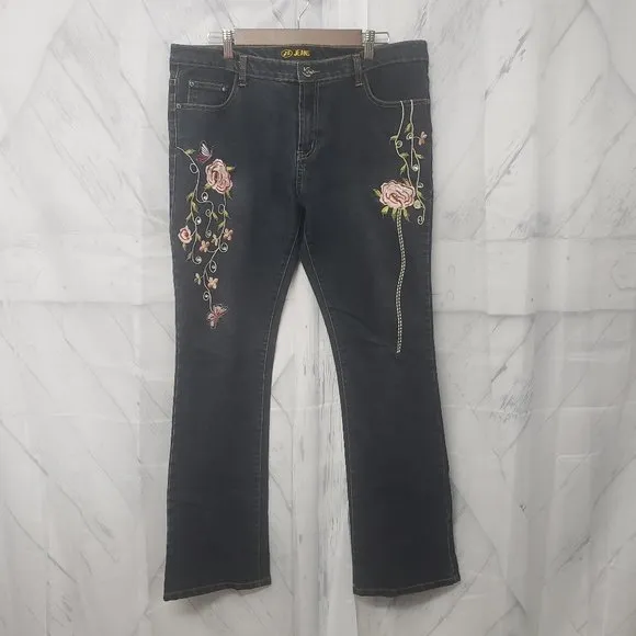 JZ Baby Phat Jeans Indigo Floral Embroidered Jeweled Boot Cut Jeans Size 36