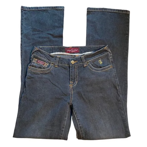 Baby Phat Y2K Jeans Mid Rise Flared Leg Boyfriend Beaded Pockets Women's Sz 10