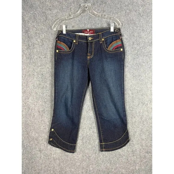 Baby Phat Women's Capri Jeans Size 7 Blue Low Rise Denim Stretch Embroidered