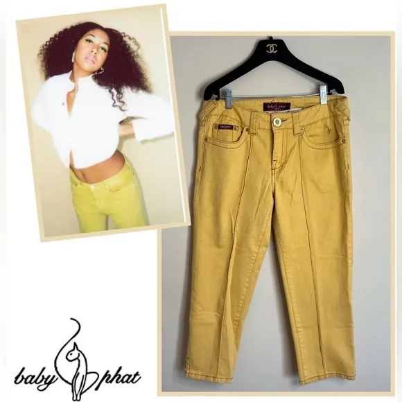 VINTAGE Baby Phat 2000s Y2K Aesthetic Yellow/Gold Capris