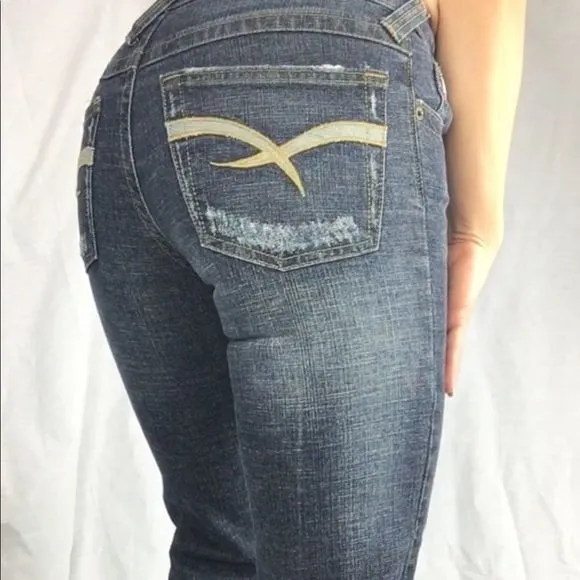 Baby Phat dark wash boot cut jeans distressed