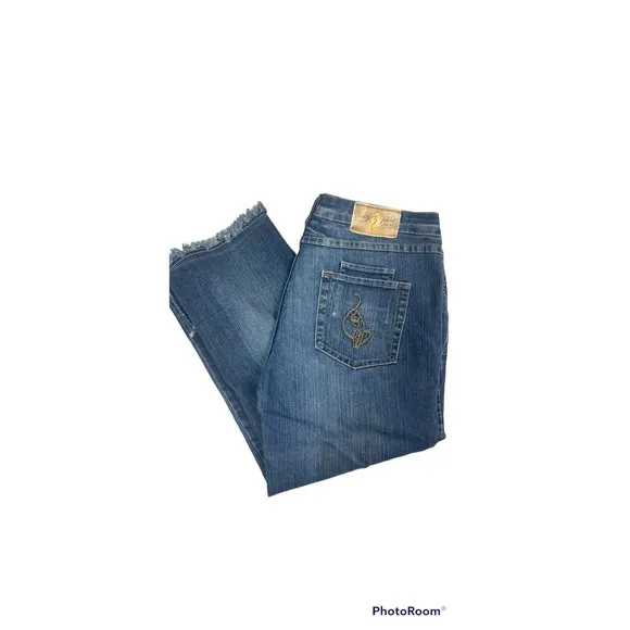 Baby Phat Capri Jeans Womens 13 Stretchy Cat Embroidered Logo Gold Y2K