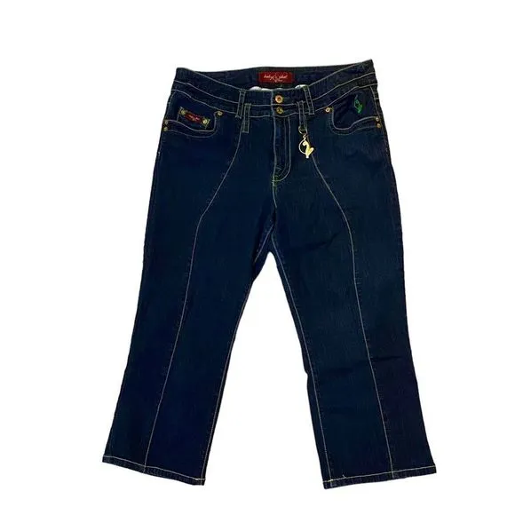 Baby Phat Dark Blue Green Trim High Waisted Jean Capri Cropped Women’s Size 18
