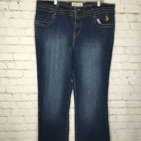 Baby Phat Womens Mid Rise Bootcut Stretch Denim Jeans Cotton Blend  Blue Size 18