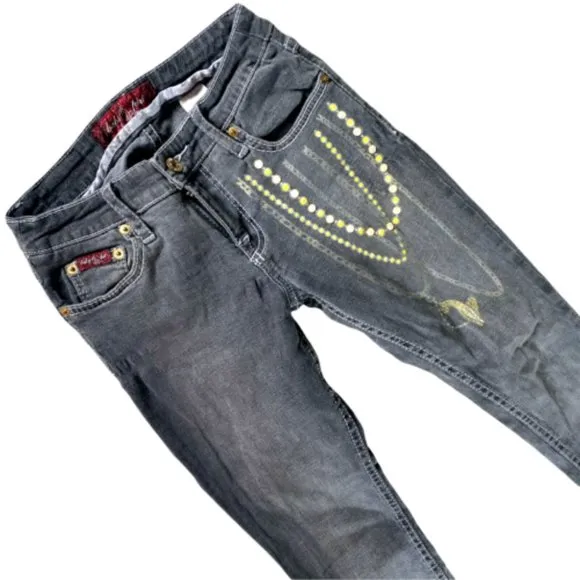 VTG Y2K Baby Phat Jeans Womens Size 3 USA Made Slim Skinny Bling Embroidered