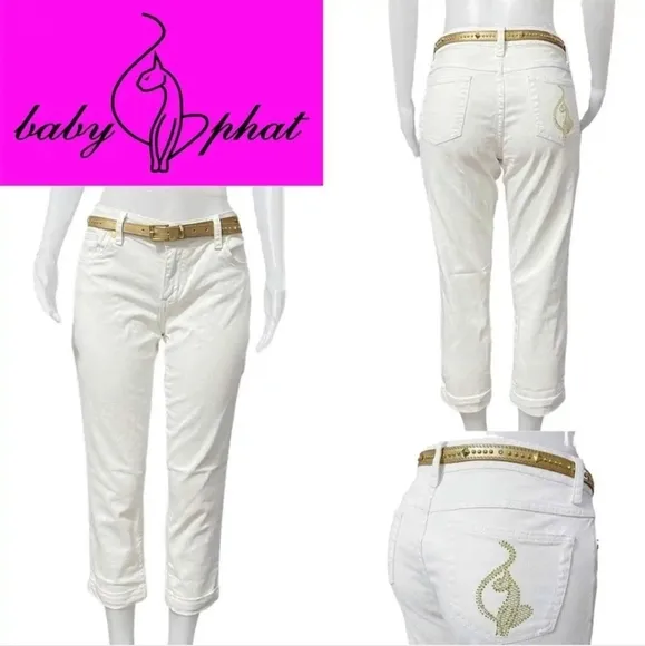 VINTAGE Baby Phat White Cuffed Capris Size 13