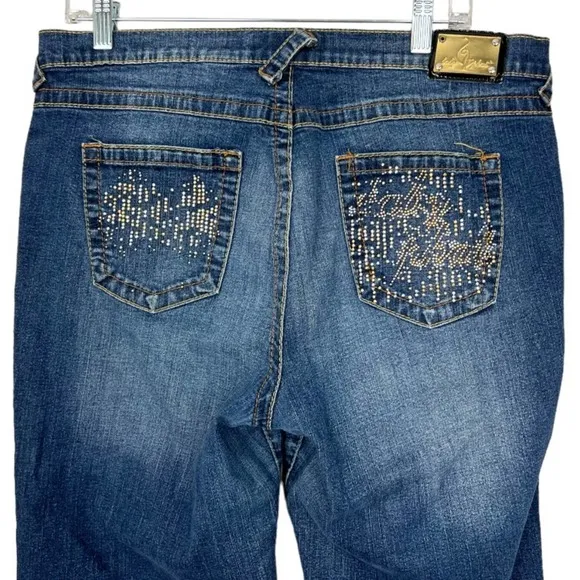 Y2k Baby Phat Skinny Jeans sz 18 Rhinestone Pockets Embroidered Cat Logo vtg