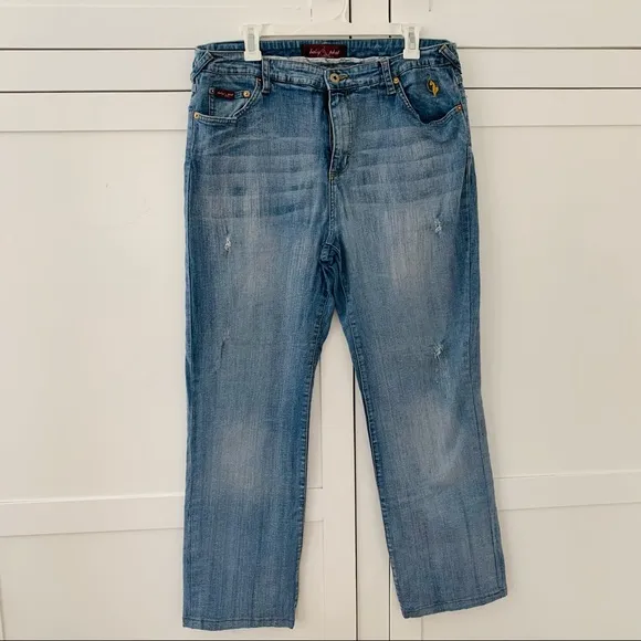 Baby Phat High Rise Light Blue Straight Distressed Jeans