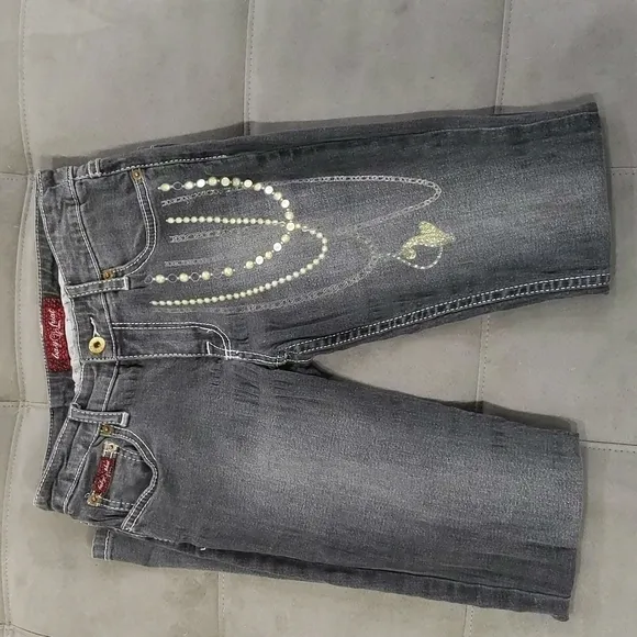 Vintage baby phat low rise bow embroidered chain detail skinny jeans