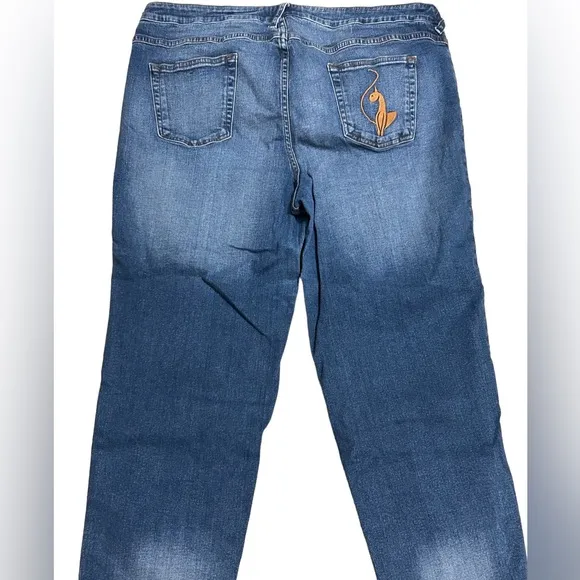 Baby Phat Jeans Sz 20 Crop Blue Gold Cat Embroidered on Pocket