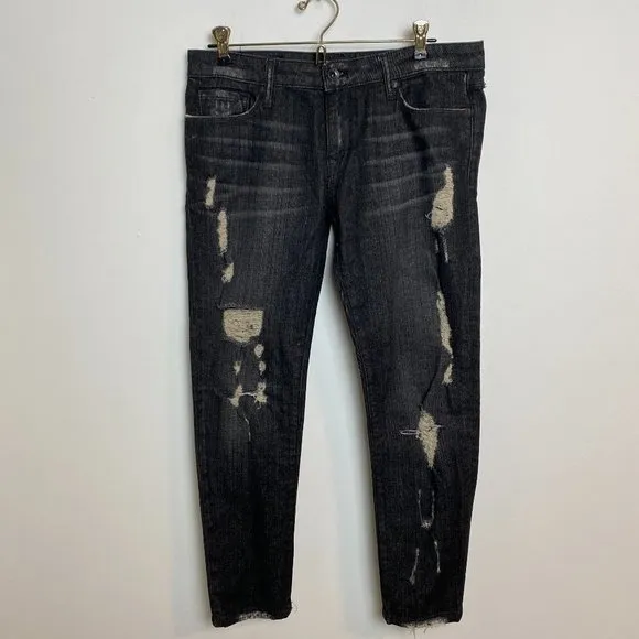 Baldwin Kansas City Rivington Mid Rise Peg Leg Crop Distressed Dark Jeans Sz 28