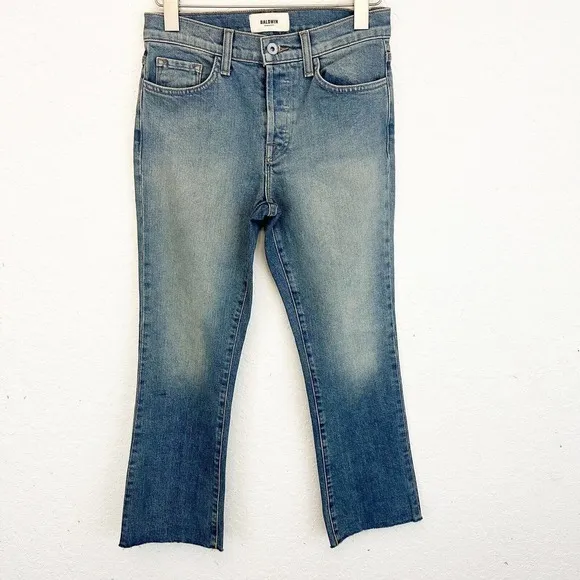 Baldwin Jeans Womens Size 25 The Maxwell Cropped Kick Flare Denim Raw Hem
