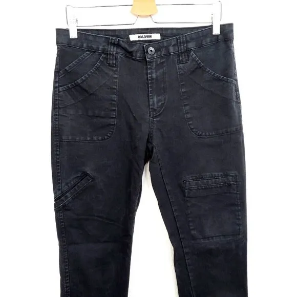 BALDWIN Kansas City Cargo Women Size 30 Jeans Dark Black Wash Denim Straight Leg