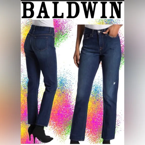 🆕BALDWIN Riley Straight leg High rise 
Whiskering & fading w/ light distressing
          
      Boutique