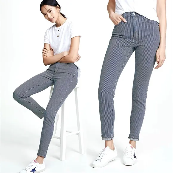 BLDWN Baldwin Anthropologie Ultra High Rise Striped Ankle Jeans Size 32
          
      NWT