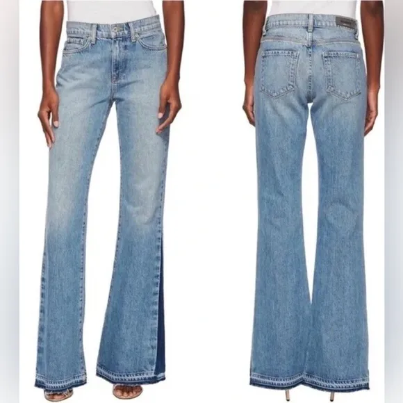 BALDWIN Jean Willow Mid Rise Flared Two Tone Side Made USA Condor Blue