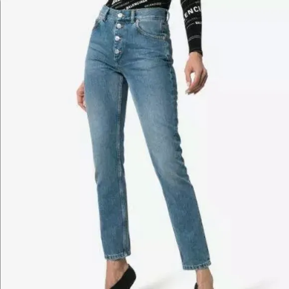 BALENCIAGA SLIM-FIT BUTTON-DOWN BLUE JEANS SIZE 26
          
      NWT