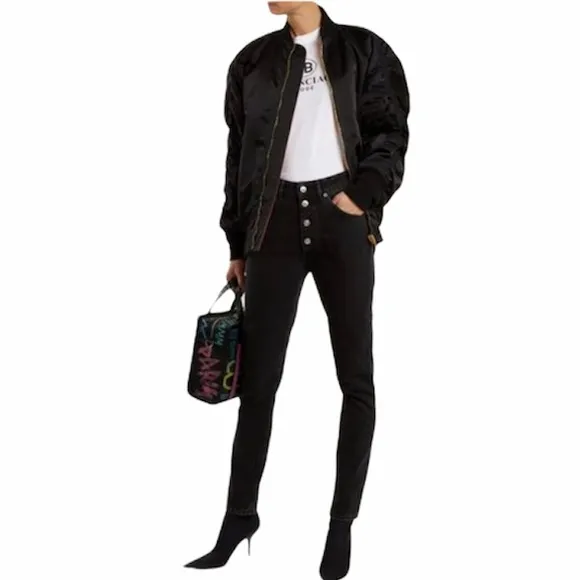 BALENCIAGA Black Tube Jeans High Waisted Exsposed Button Fly AUTHENTICATED