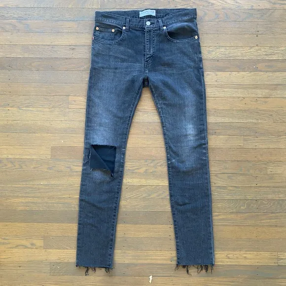 Balenciaga Womens Distressed Knee Square Tear Skinny Denim