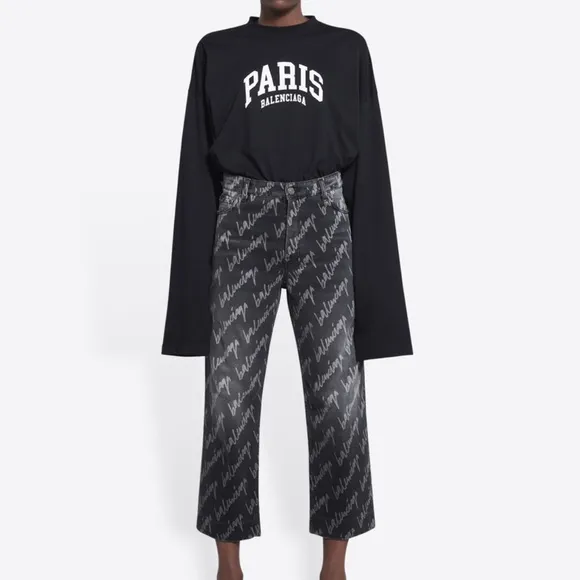 BALENCIAGA Allover Logo Cropped Jeans