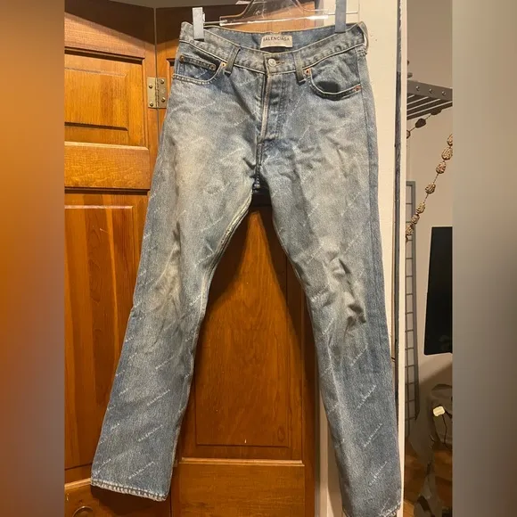 Balenciaga Faded Bleached Logo Straight Leg Jeans