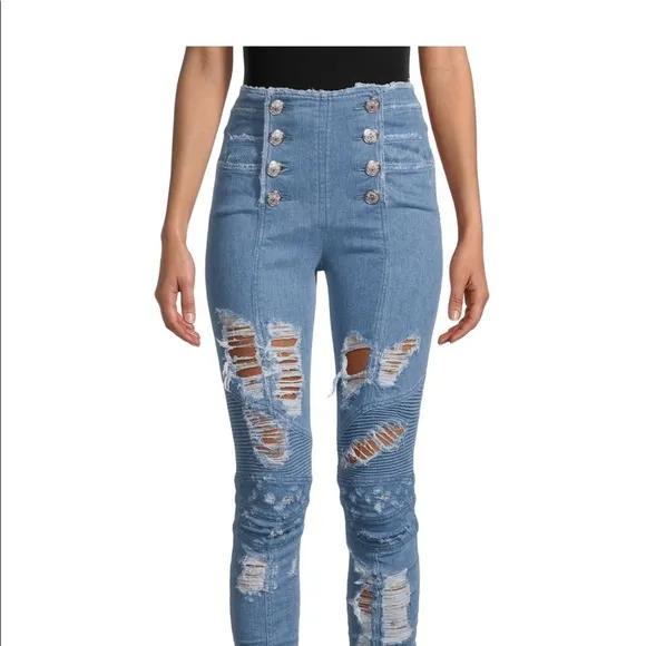 Balmain Distressed High-Rise Jeans
          
      NWT
