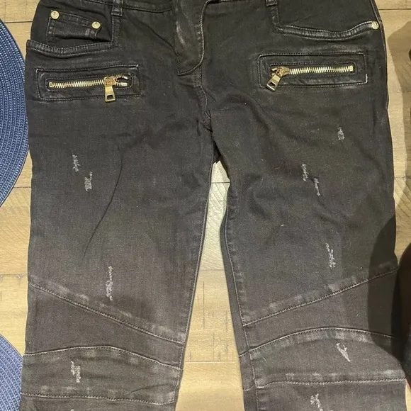 BALMAIN PARIS Made in France Distressed Skinny Biker Jeans in EUR 38