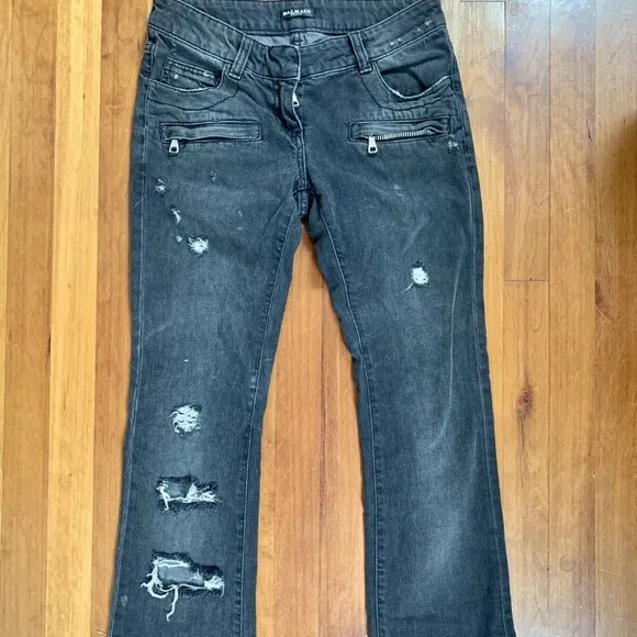 Balmain Paris faded black distressed vintage jeans size 34 French