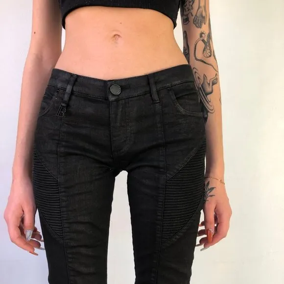 Balmain moto biker waxed jeans with studs 26