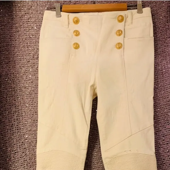 Balmain Moto Biker Skinny Jeans:  Ecru Denim:  NWOT