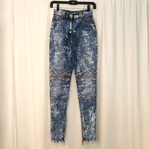 BALMAIN ACID WASH SKINNY JEANS SZ 34 FR US XS
          
      NWT