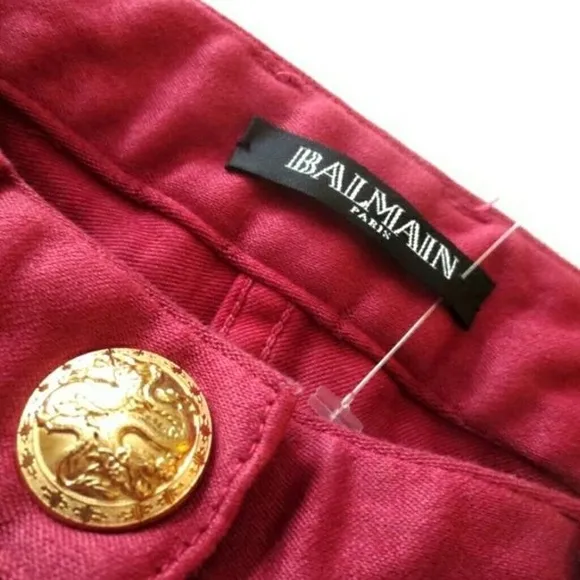 BALMAIN pink ombré moto denim jeans. SIZE 36
