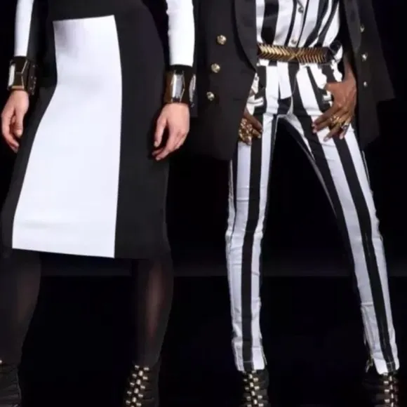 Balmain for H & M Black & White Striped Jeans Zipper Details US 6