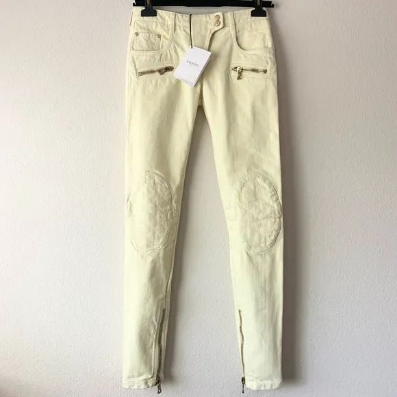 Balmain lion head quilted moto jeans