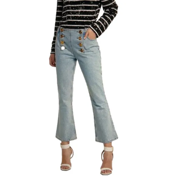 BALMAIN 42 US12 Embellished low rise flared jean NWT
          
      Boutique