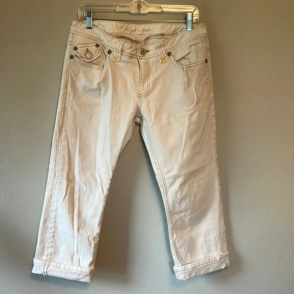 Banana Republic Vintage 2006 White Cropped Stretch Jeans Capris Flap Pockets 10