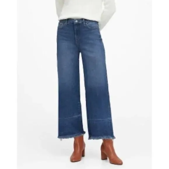 Banana Republic High Rise Wide Leg Crop Jeans Raw Hem Stretch Jeans Size 31S